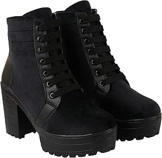 Shoetopia Stylish Women's Lace-Up Heel Fashionable Trendy Boots || Comfortable Ankle Length Suede & Leatherette Boots with Chunky Block Heel