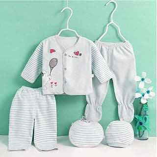 Fancy Walas New Born Baby Winter Wear Baby Clothes 5 Pcs Sets 100% Soft Wollens Cotton Fabric Boys Girls Unisex Cotton/Winter Suit Infant Clothes First Gift