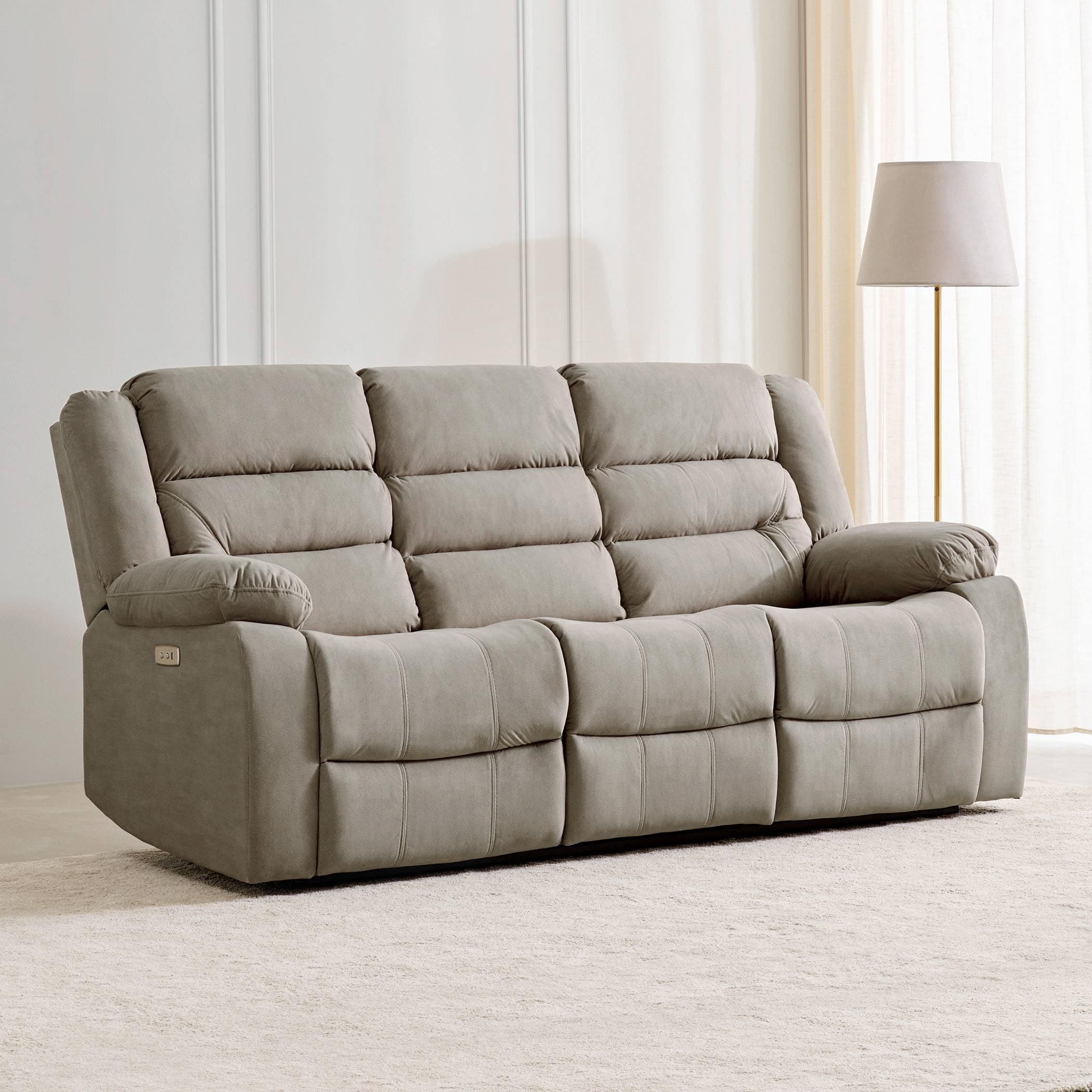 Home Centre | Cairo NXT 3-Seater Electric Recliner Sofa | Fabric Recliner for Living Room | Solid Wood | Beige | 1 Year Warranty