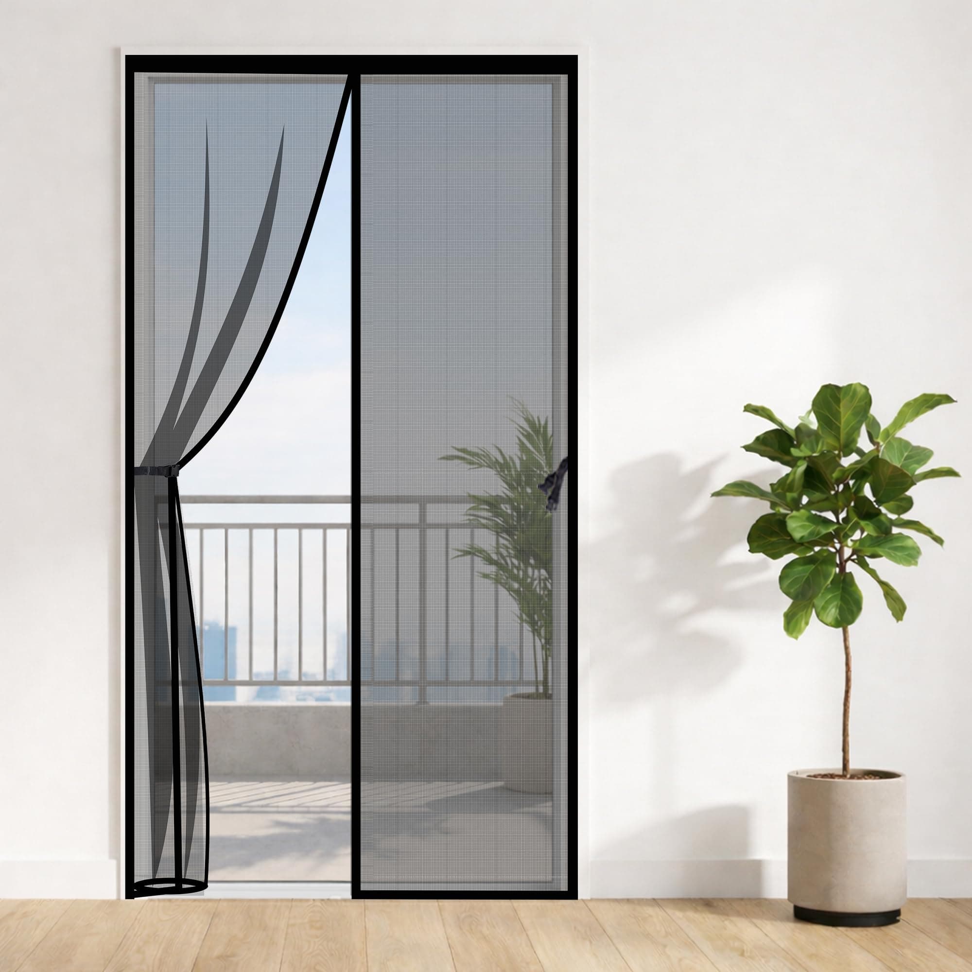 Classic Mosquito Net for Door Fiberglass Magnetic Curtain Auto Closing Insect Screen for All Door Types with Self Adhesive Hook Tape (210X100cms, Black)