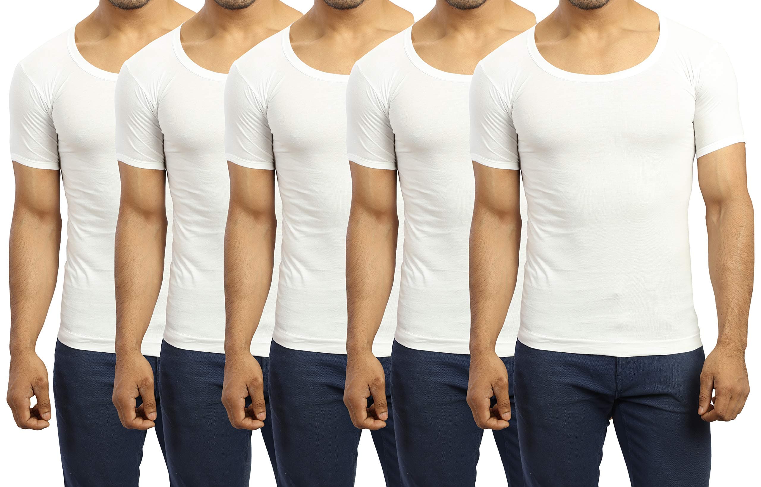 DORA Mens Cotton Trend Half Sleeves Vest | Vest for Men | T Shirt Style Baniyan | Combed Cotton | Round Neck | White | Pack of 5