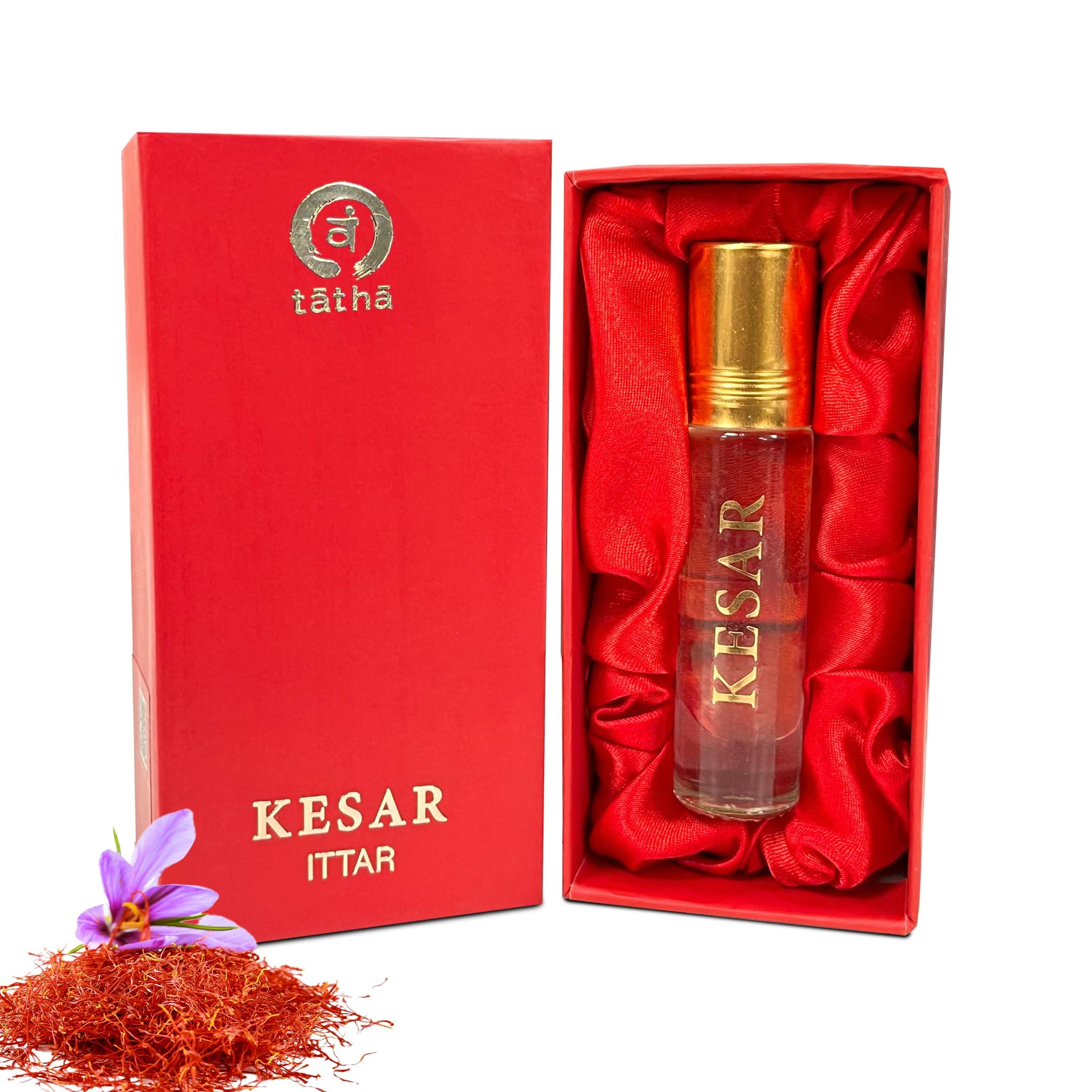 Tatha Luxury Kesar/Saffron Attar Original| 100% Natural Saffron Strands| Kesar Chandan Roll-On for Women & Men Long Lasting| Warm, Spicy Aroma| Ideal Gift |10 ML Pack| Kesar Attar Without Alcohol