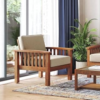 Urban Ladder Raynor 1 Seater Wooden Sofa in Macadamia Brown