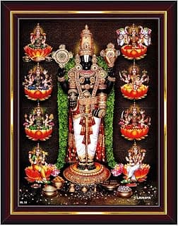 Pavan Photo Laminations Tirupati Balaji Lakshmi Venkateshwara Swamy Wall Painting Framed Home Decor (Wood,Acrylic,Brown,Small Size,6x8 Inch) B471S