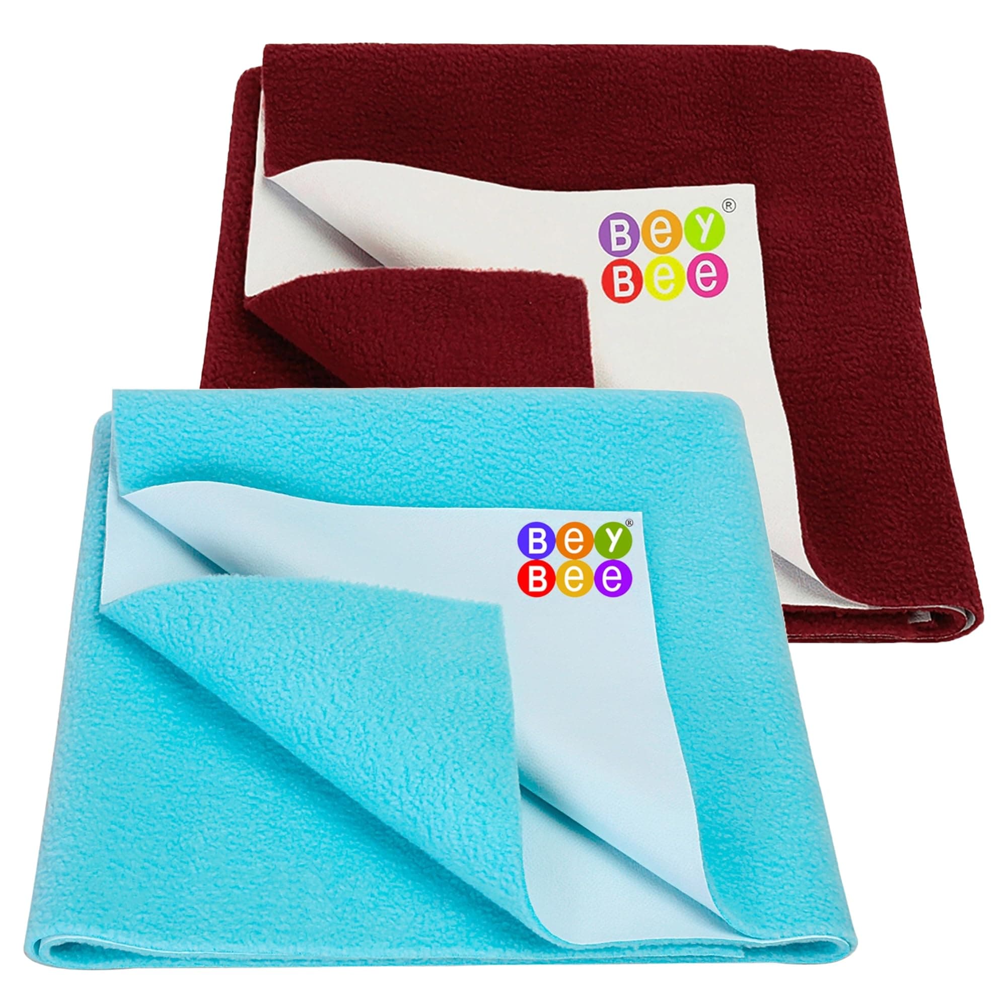 BeyBee Non-Toxic Quick Dry Sheet for New Born Baby|Anti-Piling Soft Fleece Bed Protector|Waterproof Extra Absorbent Mattress Protector for Infant (Sea Blue+Maroon, Small Combo)