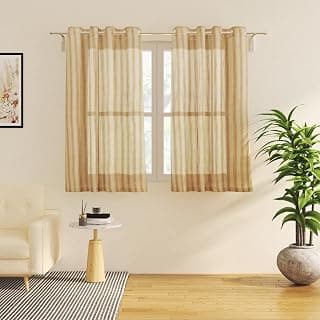 Home Centre Chanderi Umber Set of 2 Striped Sheer Window Curtains