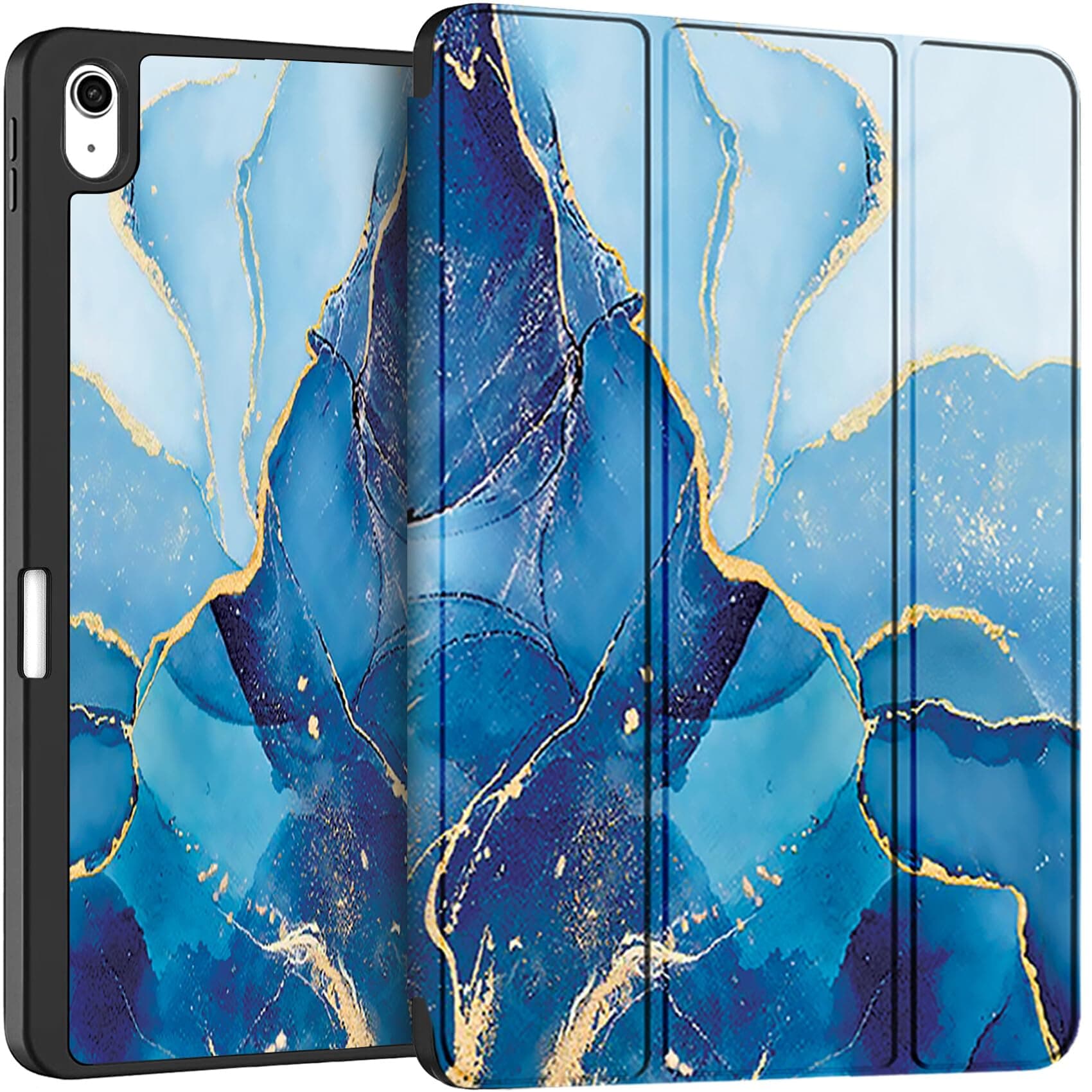 Robustrion Cover for iPad 11th Generation (A16) / 10th Gen Cover Case with [Right Side Pencil Holder] [Auto Sleep Wake] [Soft Back] (2022/2025), Case for iPad 11th 11"/ 10th 10.9" - Marble Blue