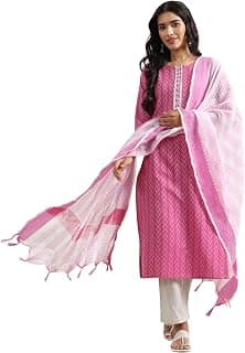 Libas Woven Design Cotton Blend Straight Kurta With Trouser and Dupatta