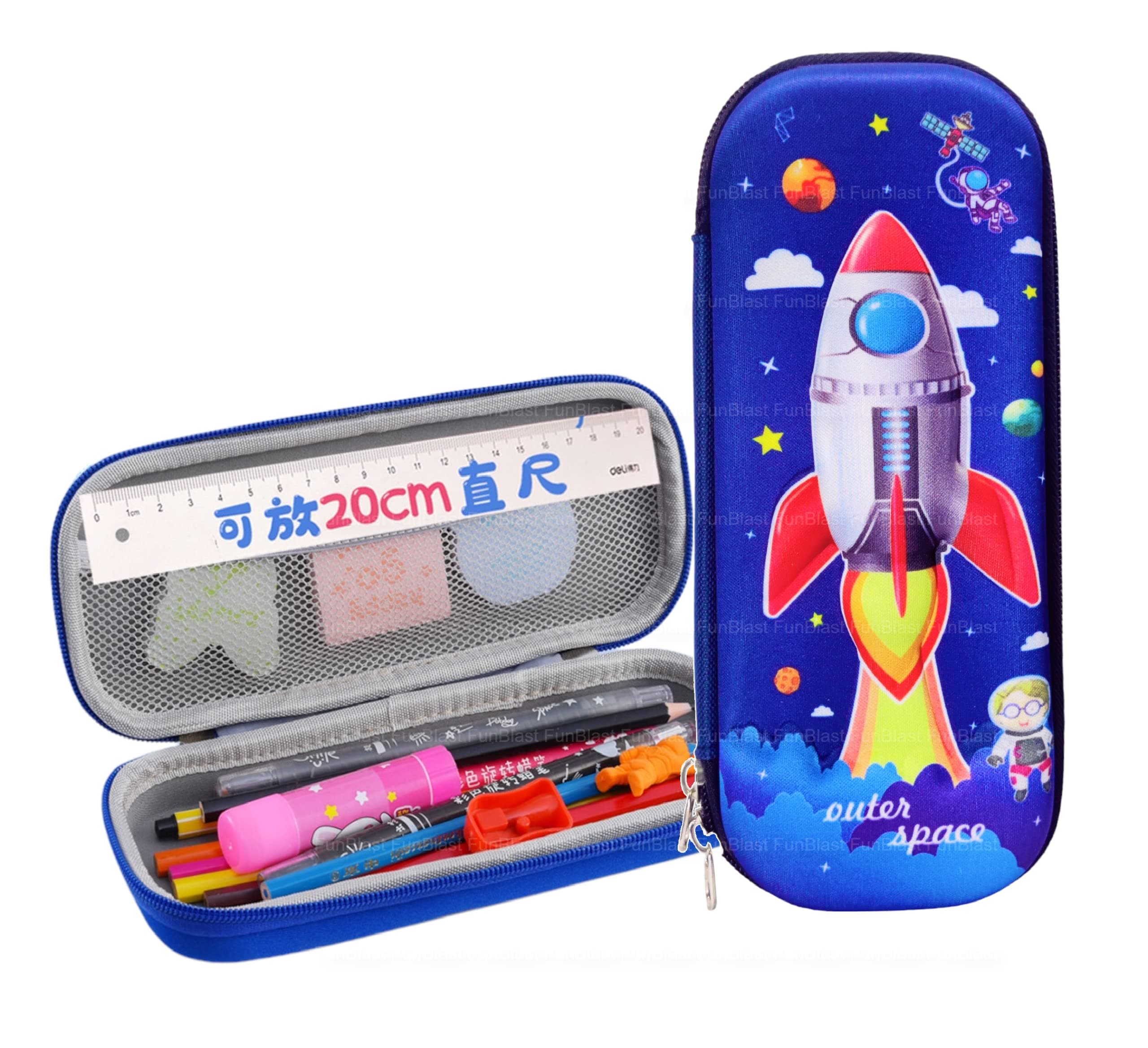FunBlast Pencil Pouch for Kids Pencil Case for Kids-Space Theme Pencil Box for Kids, Pencil case for Boys, Stationary Organizer for Kids, 3D Hardtop Eva Canvas Pencil Case-Multicolor-1Pc (Space)