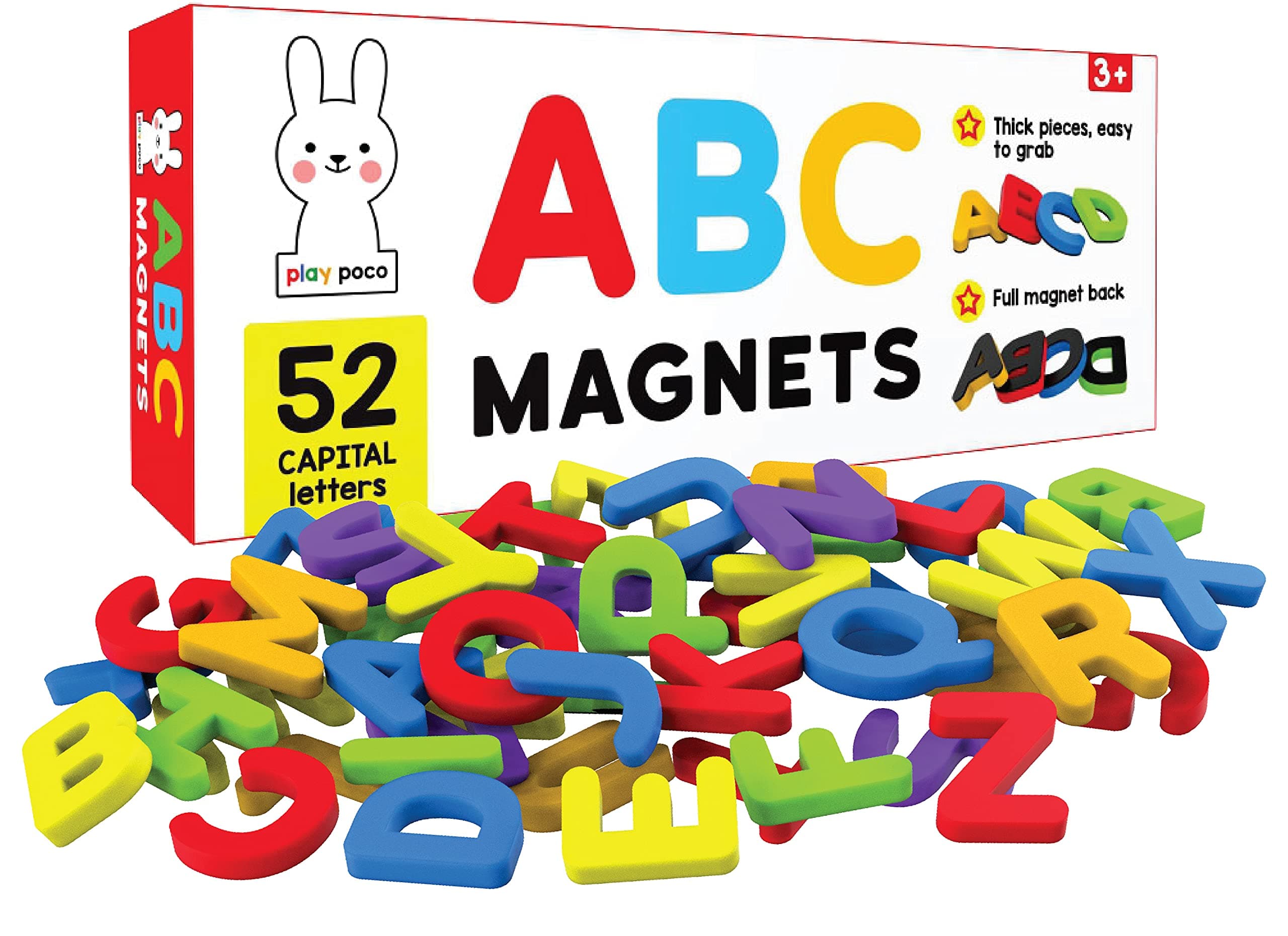 PLAY POCO ABC Magnets Capital Letters - 52 Magnetic Letters - Ideal for Alphabet Learning & Spelling Games - Child Safe Foam Alphabets with Full Magnet Back, red, 26x10x4 cm