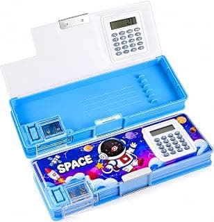 ZIVVY Black Astronaut Pencil Case for Girls & Boys, Double-Layer, Double-Sided Pencil Box for Kids, Large Capacity Stationary Set, Aesthetic School Geometry Box for Student, Kids Stationery Items