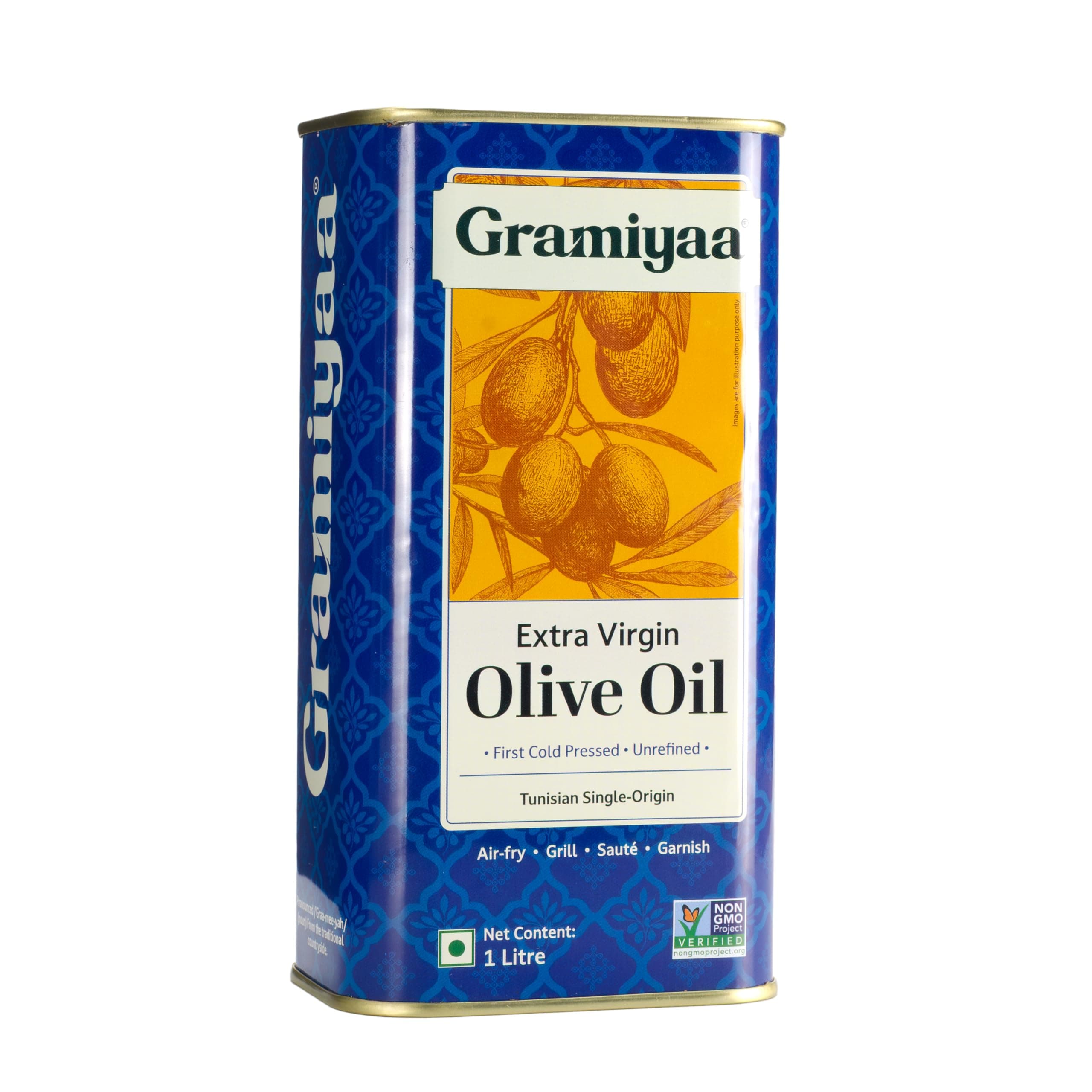 Gramiyaa Extra Virgin Olive Oil 1 Litre | First Cold Pressed | Tunisian Single Origin, Chemlali Olives | Imported Olive Oil for Cooking