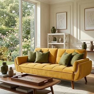 Tarantino 3-Seater Convertible Sofa Cum Bed | Modern Tufted Upholstered Folding Sleeper Sofa for Living Room | High-Density Foam Comfort | Space Saving Couch Bed for Home (Mustard)