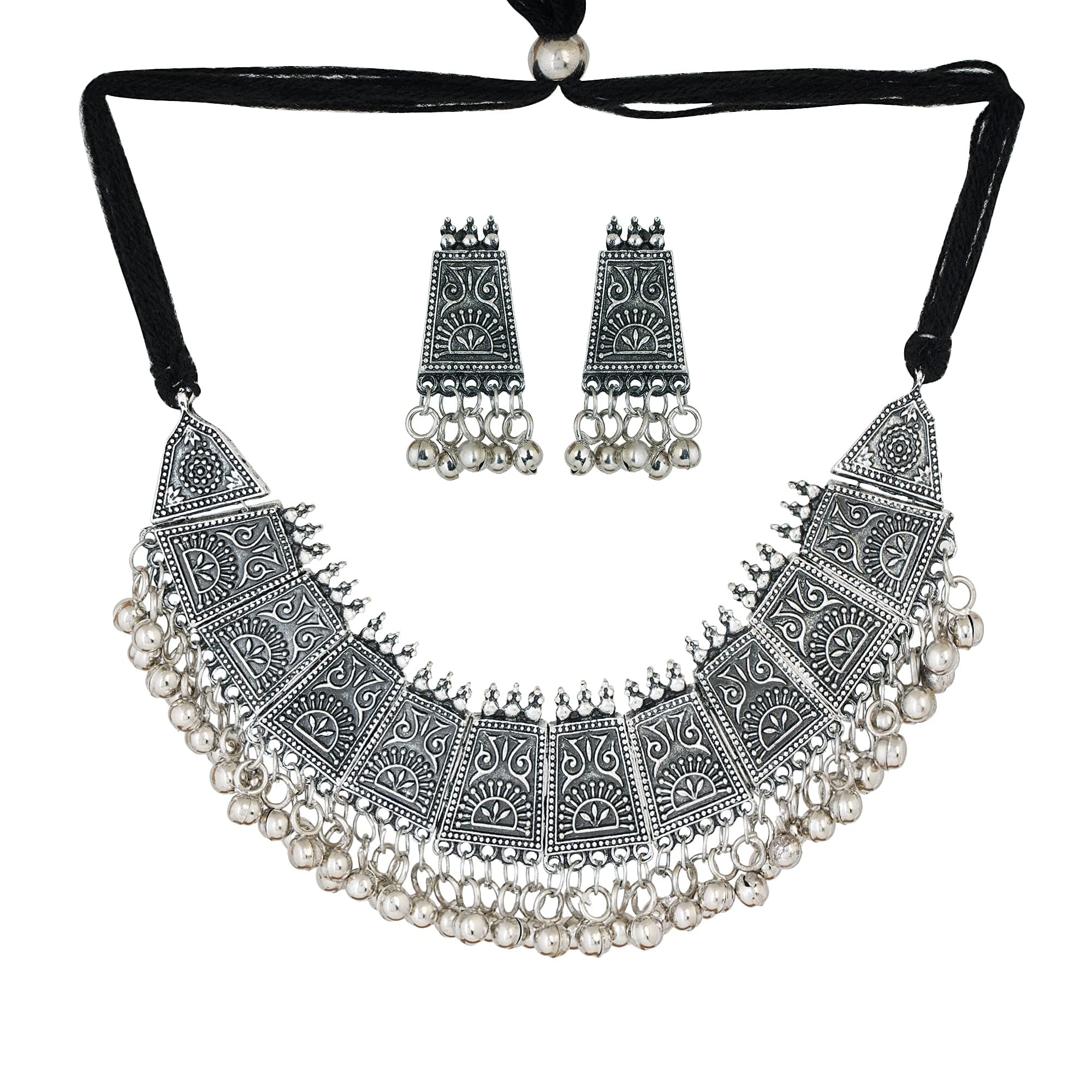 Shreyadzines Exclusive German Silver Oxidized Traditional Latest Fashion Peacock Choker Necklace with Earrings Jewellery Set for Women and Girls