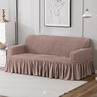 HOKIPO Stretchable Elastic Bubble Couch Cover with Frill 3 Seater, Mocha (NEW-5257-MCH), Brown