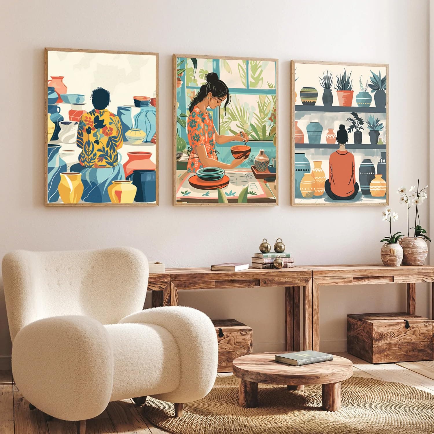Gamya Boho wall Art Paintings Modern Art Framed Wall Painting for Living Room Bedroom - Wall Posters | Paintings with Frame Set of 3 (14x18 Inches) (Art 1)