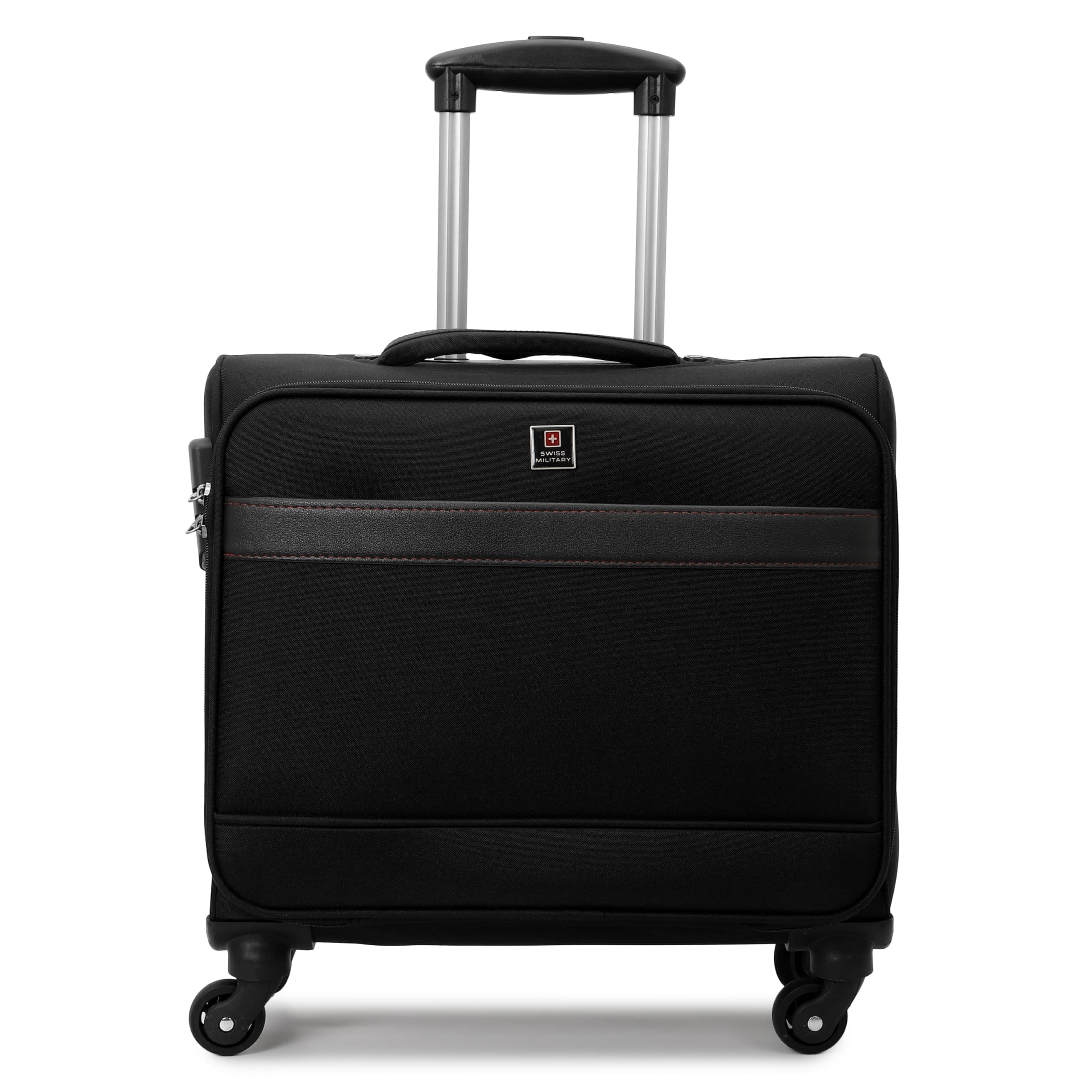 SWISS MILITARY Astral Soft Overnighter Trolley Bag with 15.6” Laptop Compartment, Spacious Storage & Push Button Trolley Handle, 360° Rotatable Wheels, Premium Zip Puller, 45L Capacity-Black