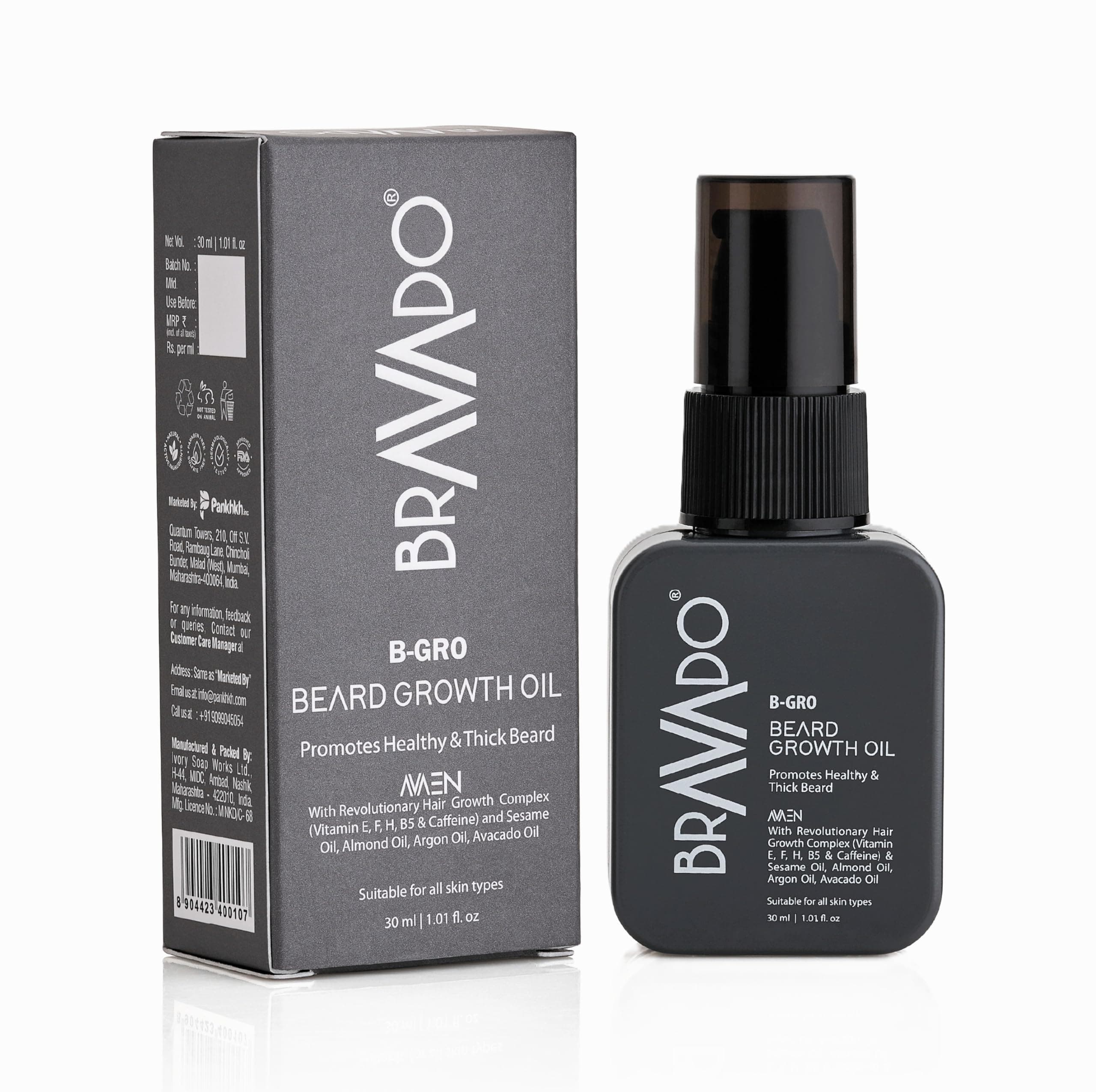 BRAVADO B-Gro Beard Growth Oil for Men 30ml | Beard Oil for Thick Beard, Softness & Beard Nourishment | Natural Beard & Mustache Oil