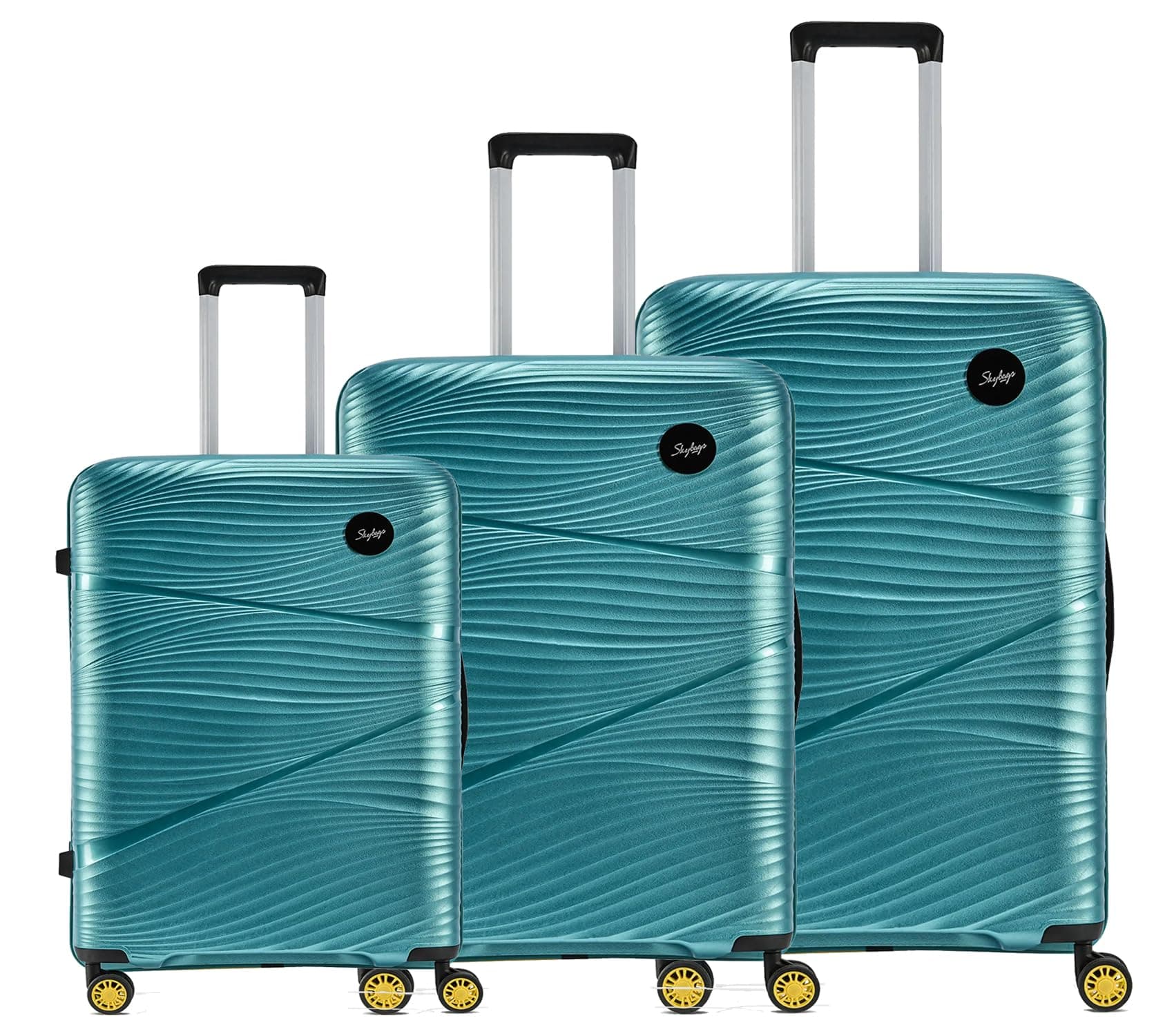 Skybags Swirl Set of 3 Trolley Bag 56, 65 & 75cm | Small+Medium+Large | Hard Luggage | 8 Wheels Suitcase | Combination Lock with Anti-Theft Zipper | Polypropylene | 3 Years Warranty - Unisex (Cyan)