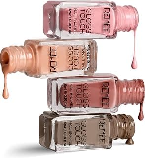 RENEE Gloss Touch Nail Paint Set of 4, Quick Drying Nail Polish, Glossy Gel Finish Nail Kit, Highly Pigmented & Long Lasting Enamel, Chip Resistance 5ml Each Gift Set for Women N02 Everyday Nudes