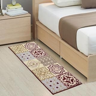 Saral Home Tile Digital Print Soft Microfiber Durable & Washable Multipurpose Bedside Runner for Home/Kitchen/Living Area/Lobby/Office Entrance with Anti Skid Backing (Beige, 45 Cm X 120 Cm)