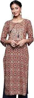 rytras Women's Cotton Straight Fit Printed Straight Kurta