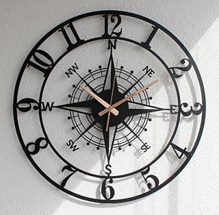 Arabs Stylish Metal Wall Clock for Home and Hall, Living Room, Bedroom, Office, Antique Big Size Modern Analog Wall Watch for Home Decor (Style 7, 50 cm), Matte Black