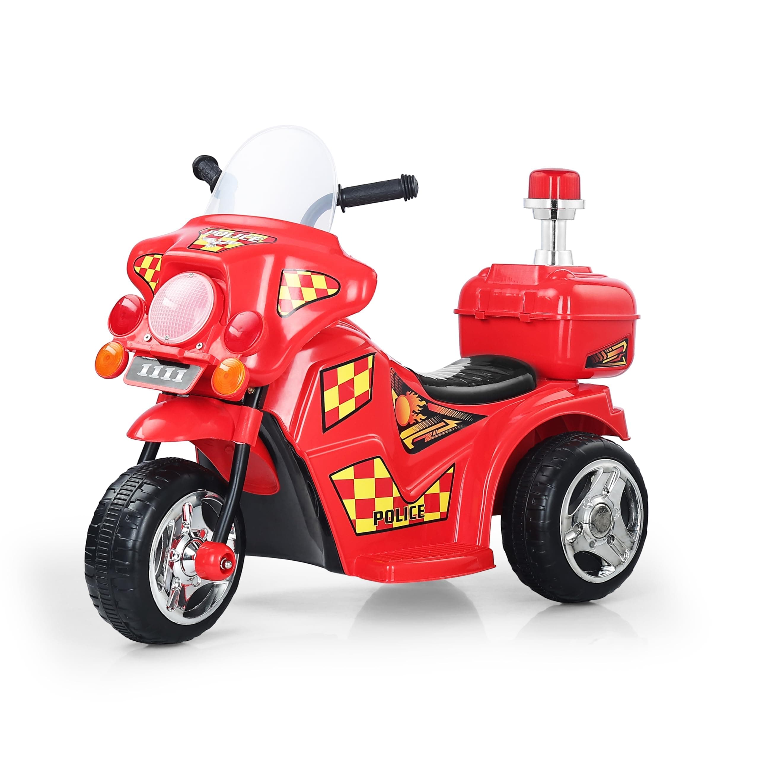 Baby Go Electric Bike for Kids | Police Bike | Music | LED Lights | Storage Box | Rechargeable 6V Battery, 60+ Minutes Playtime | Ride on Bike for Boys and Girls 1-4years | Red