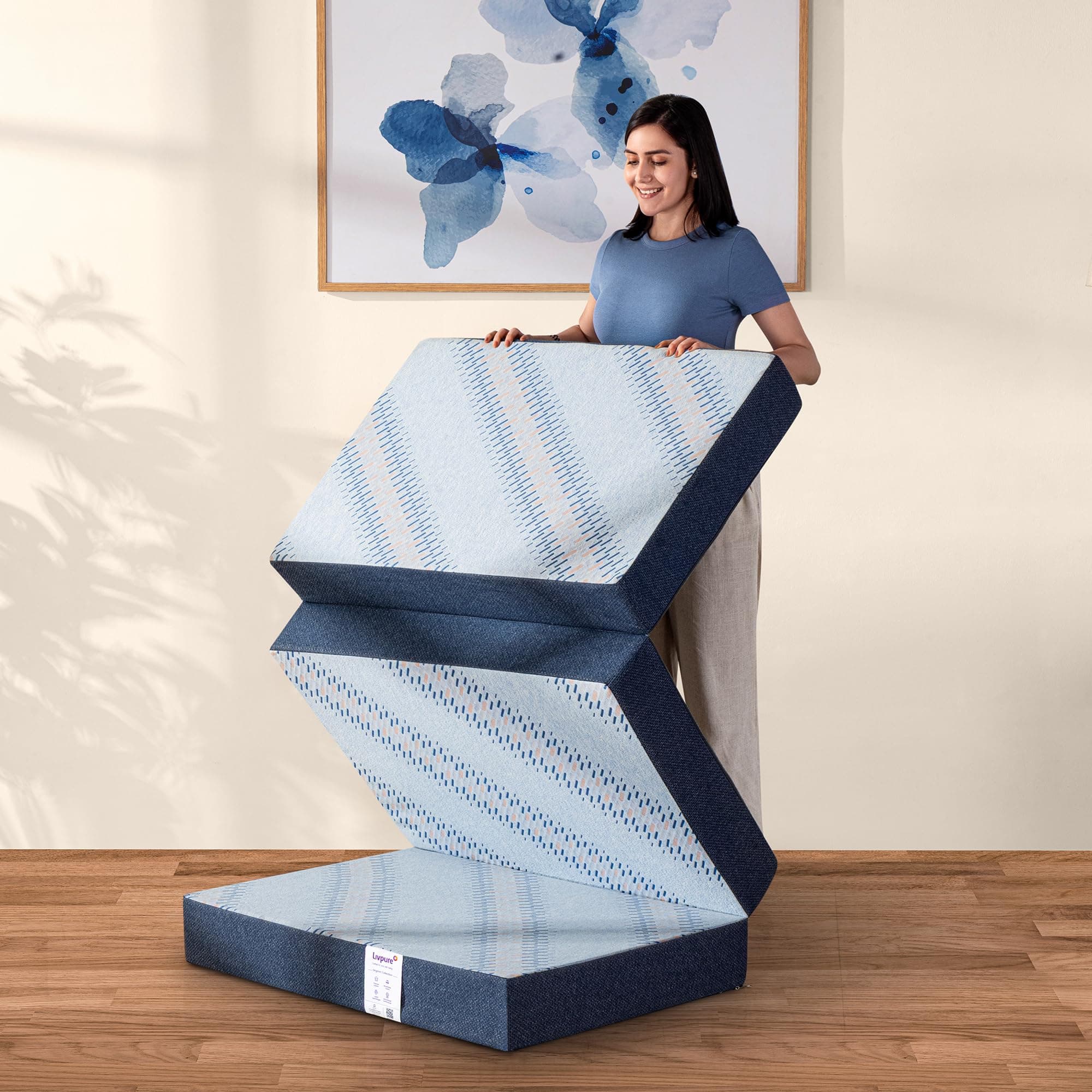 Livpure Smart Tri-Fold Mattress | Foldable Bed | Guest Bed | Travel | Camping | Portable | Double | 72X48X4 Inches | 5 Year Warranty