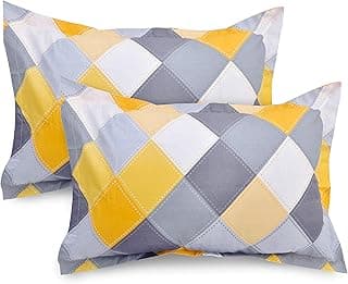 Huesland by Ahmedabad Cotton 2 Pcs Cotton Pillow Cover Set - Yellow and Grey