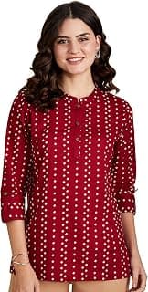 Amazon Brand - Myx Women's Screen Print Straight Printed Regular Cotton Short Kurti (Available in Plus Sizes)