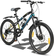 VESCO Hyper-X 24T MTB 7 Speed Gear Cycle for Boys & Girls | Dual Disc Brake | Front Suspension | 16 inch Frame | Ideal for Kids 10-12 Years Mountain Bike (Black)