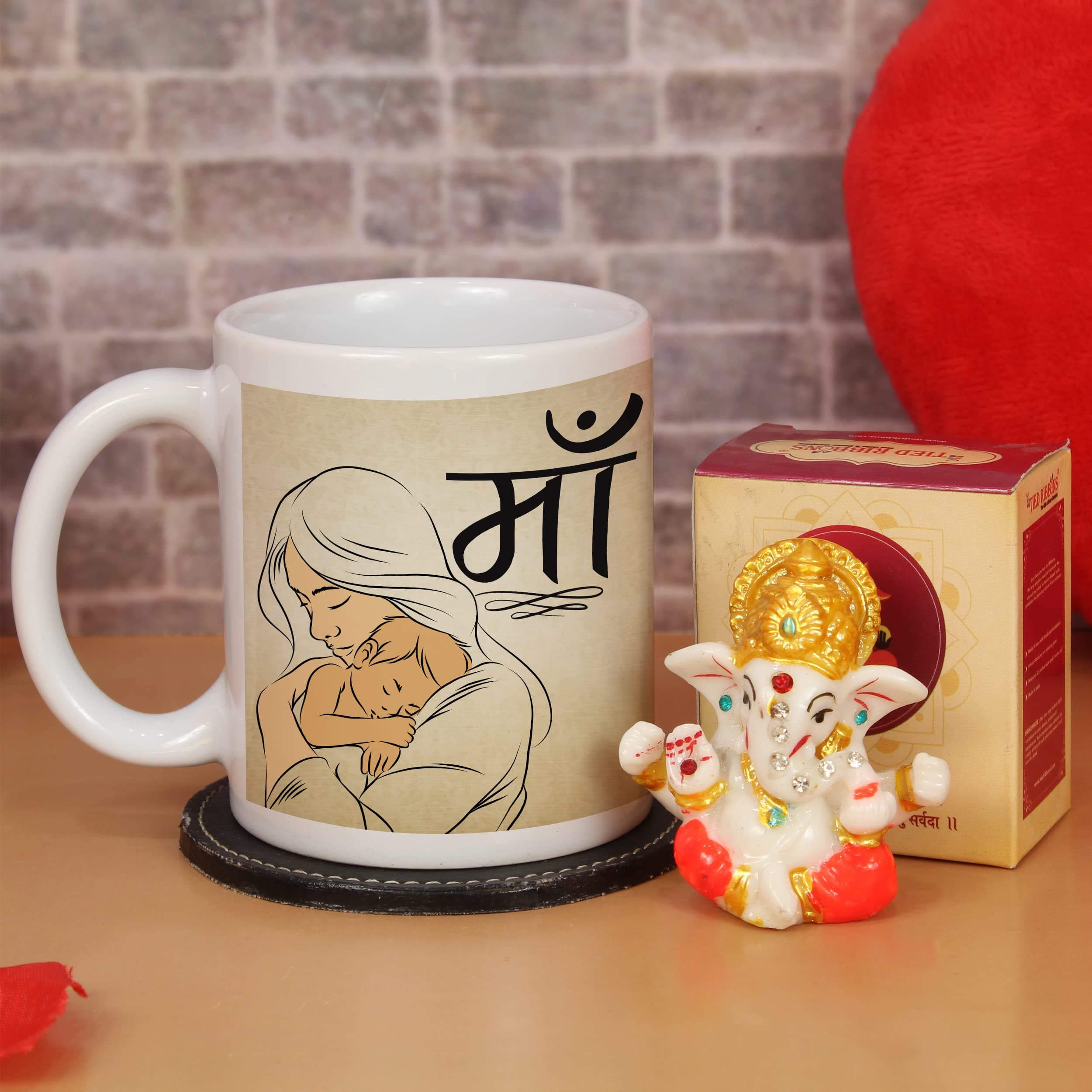 TIED RIBBONS Gift for Mom, Birthday Gift for Mom Gift for Mom Women Wife Mother in Law Mummy (Printed Ceramic Coffee Mug with Mini Ganesh Idol Statue Showpiece) - Anniversary Birthday Gifts, 325 ML