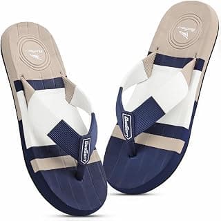Duosoft Men's Flip Flops, Navy Blue & Beige, Anti-Skid Rubber Sole, Superior Shock Absorption, Strong Arch Support, Super Soft