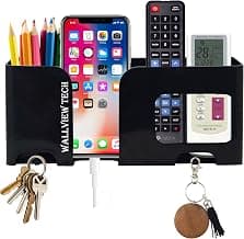 WALLVIEW TECH Wall Mount Mobile Holder|Plastic Storage Case for Ac/Tv Remotes|Multi-Purpose Wall Smartphone Stand for Charging|Remote Wall Organiser|Smart Stand Wall Gadget (Black)