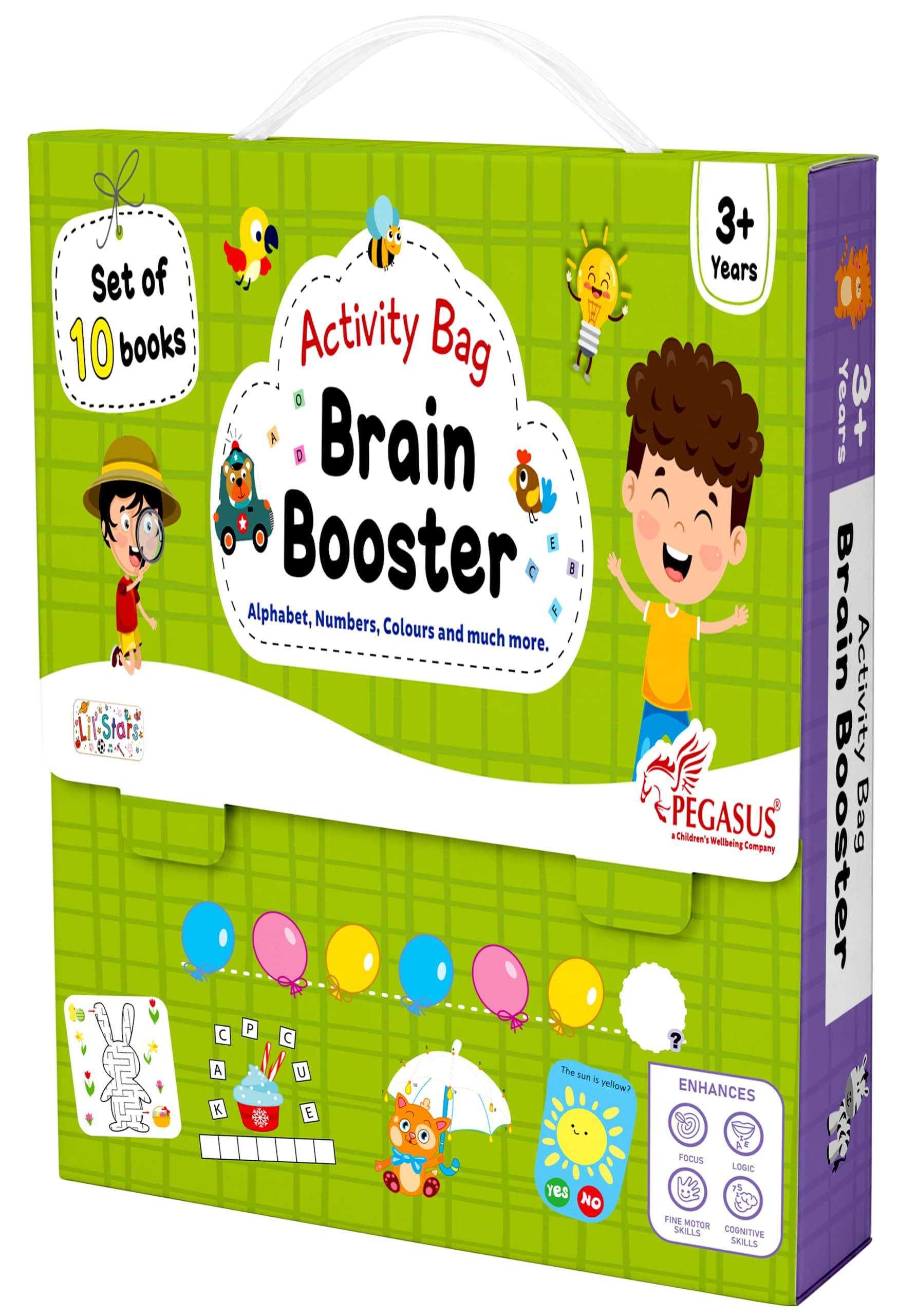 Brain Booster Activity Bag for Kids & Children |Set of 10 Books| Dot to Dot,Look & Find,How Many,Mazes,Difference,Reasoning,Sort,Word Search,Jumble