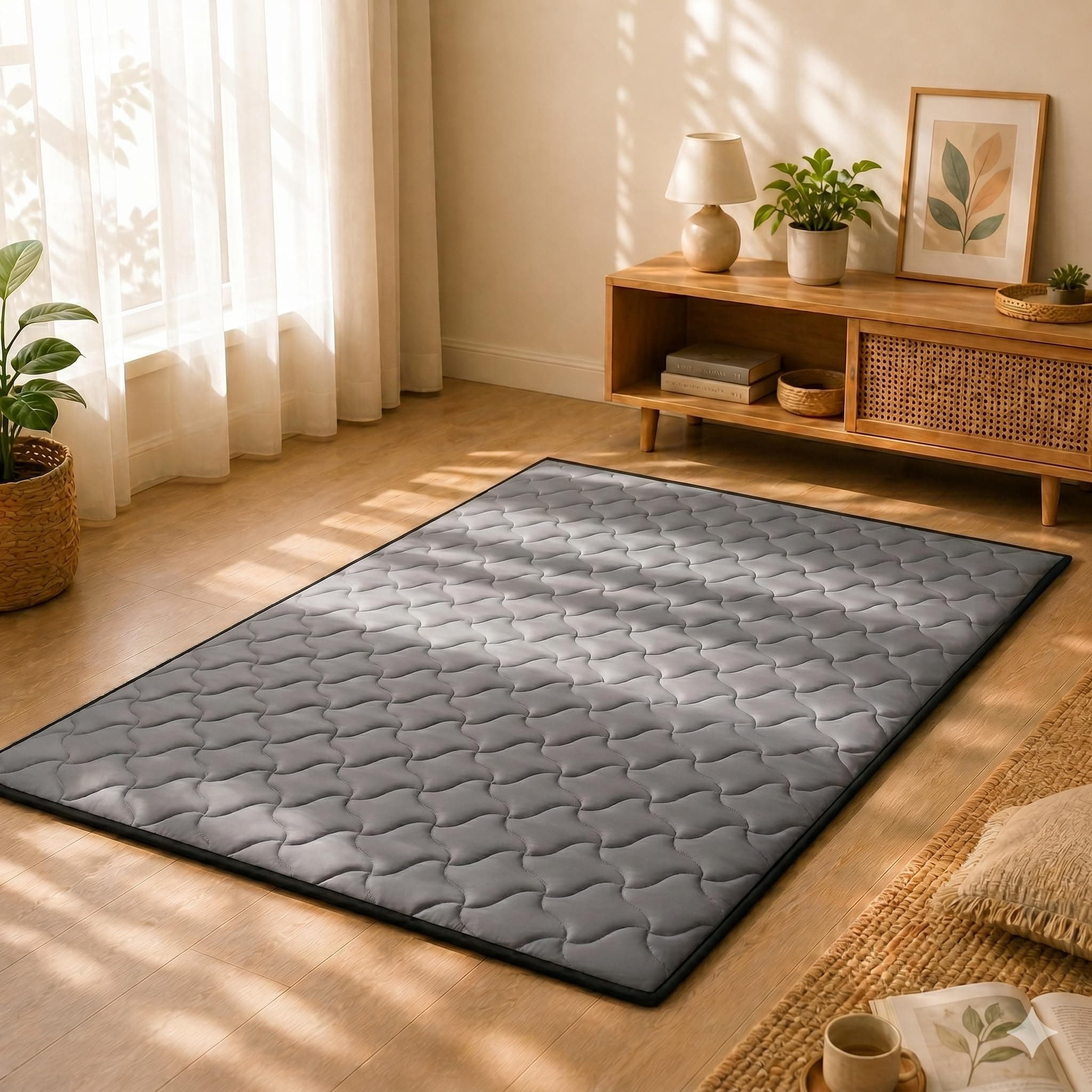 Rhythm 3 Layer 1 Inch Foldable Mattress | Portable Lightweight Foam Bed | Comfortable Floor Sleeping Mat | Space Saving Design | Guest Bed Travel Camping Home Use | Grey 72x72x1