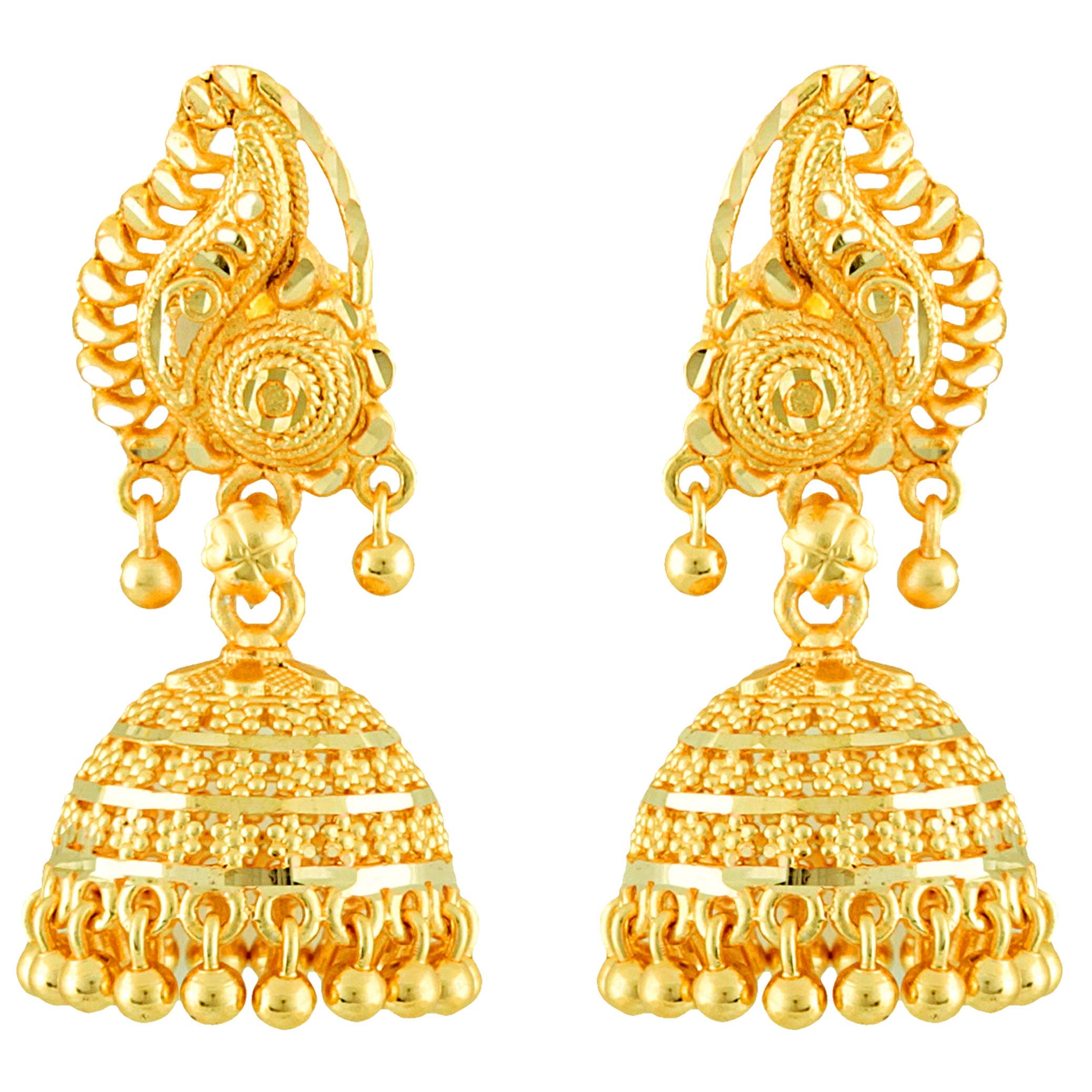 MEENAZ Traditional Temple Jewellery 18k One Gram Gold Ethnic Copper Brass Stylish Peacock South Indian Meenakari Screw Back Studs Jhumkas Jhumka Earrings Set For Women girls Latest -GOLD JHUMKI-M119