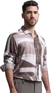 MUFTI Men Shirt | Slim Fit Spread Collar Abstract Print Design | Premium 100% Viscose Fabric for Smart Casual & Evening