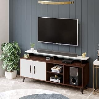 BLUEWUD Skiddo Engineered Wood TV Entertainment Unit Set Top Box Stand/TV Cabinet Panel with Shelves for Books & Décor Display Unit Bed Living Room Upto 55 Inches - DIY (Wenge & White)