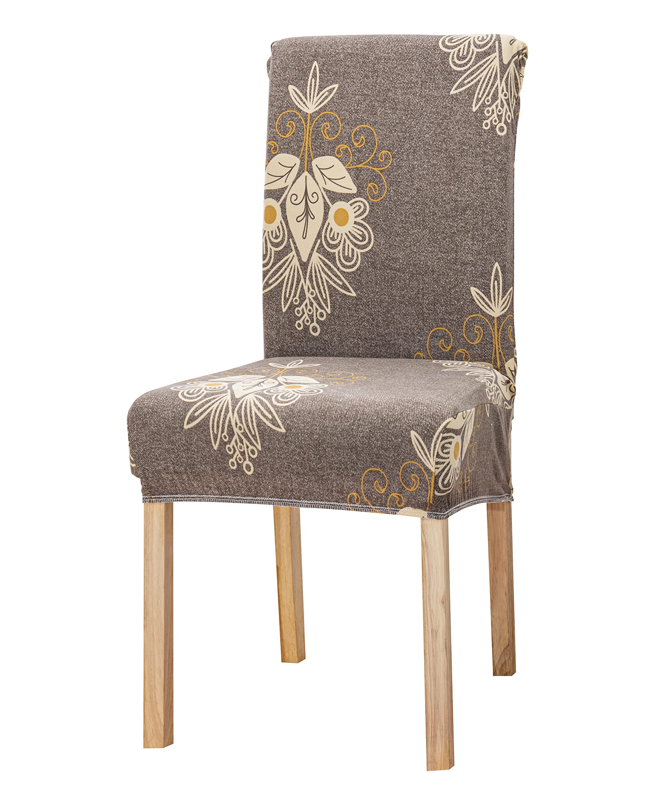 House of Quirk Elastic Chair Cover Stretch Removable Washable Short Dining Chair Cover Protector Seat Slipcover (Beige Brocade),Polyester