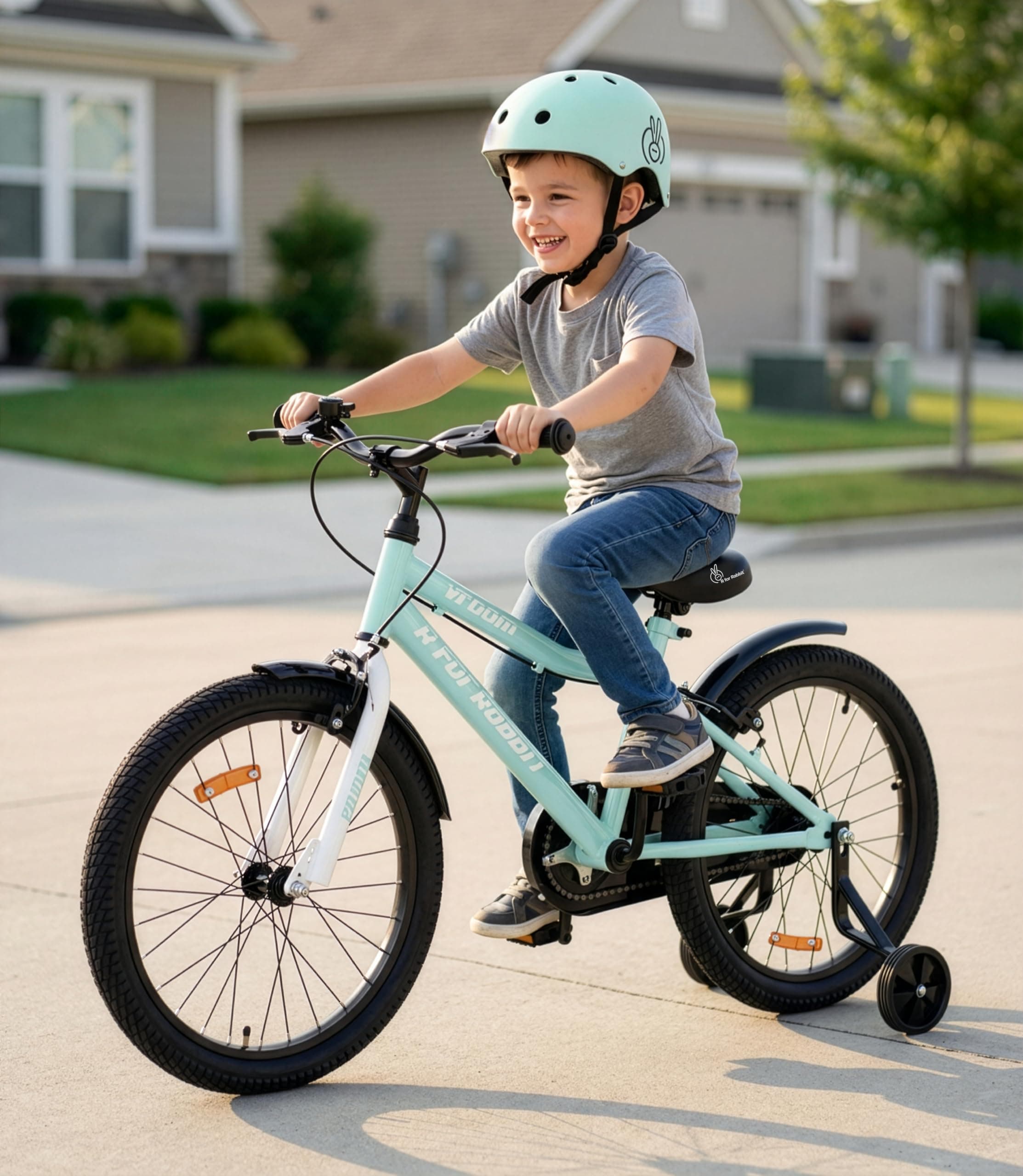 R for Rabbit Vroom Bicycle for Kids Cycle 20T Inches for 7 to 10 Years Boys & Girls with Training Wheels | 90% Installed | Upto 50 Kgs Weight Capacity (Sea Green)