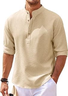 Noble Monk Men Polycotton Solid Regular Kurta || Casual Plain Stylish Shirt for Man || Full Sleeve Band Collar Tshirt for Men || Casual Wear Tshirt for Man