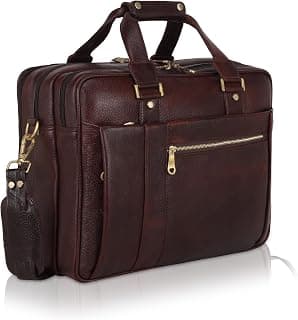 Genuine Leather Office Bag Durable Professional Briefcase Best Laptop Messenger Bag for Men MacBook Formal Office Bag Unisex with Trolley Strap LB7-M (ELITE BROWN, Leather)