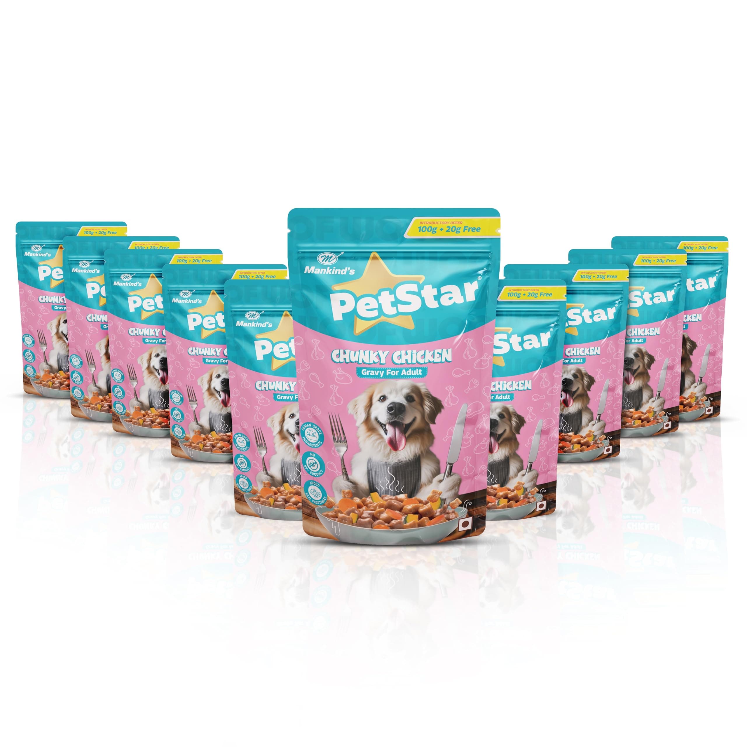 Mankind Petstar Adult Wet Dog Food (High Protein) Chunky Chicken Gravy, 120g (Pack of 10) | Made with Real Chicken & Veggies |Adult Dog Food| No Artificial Flavors