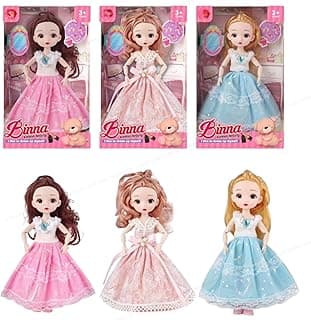 SHAKTISM Miss Binna Fashion Doll, Movable Joints, 26 cm Height, Non-Toxic Material, Pink and Blue Dress Options, for Children 3+ Years - Random Colour - 1Pc