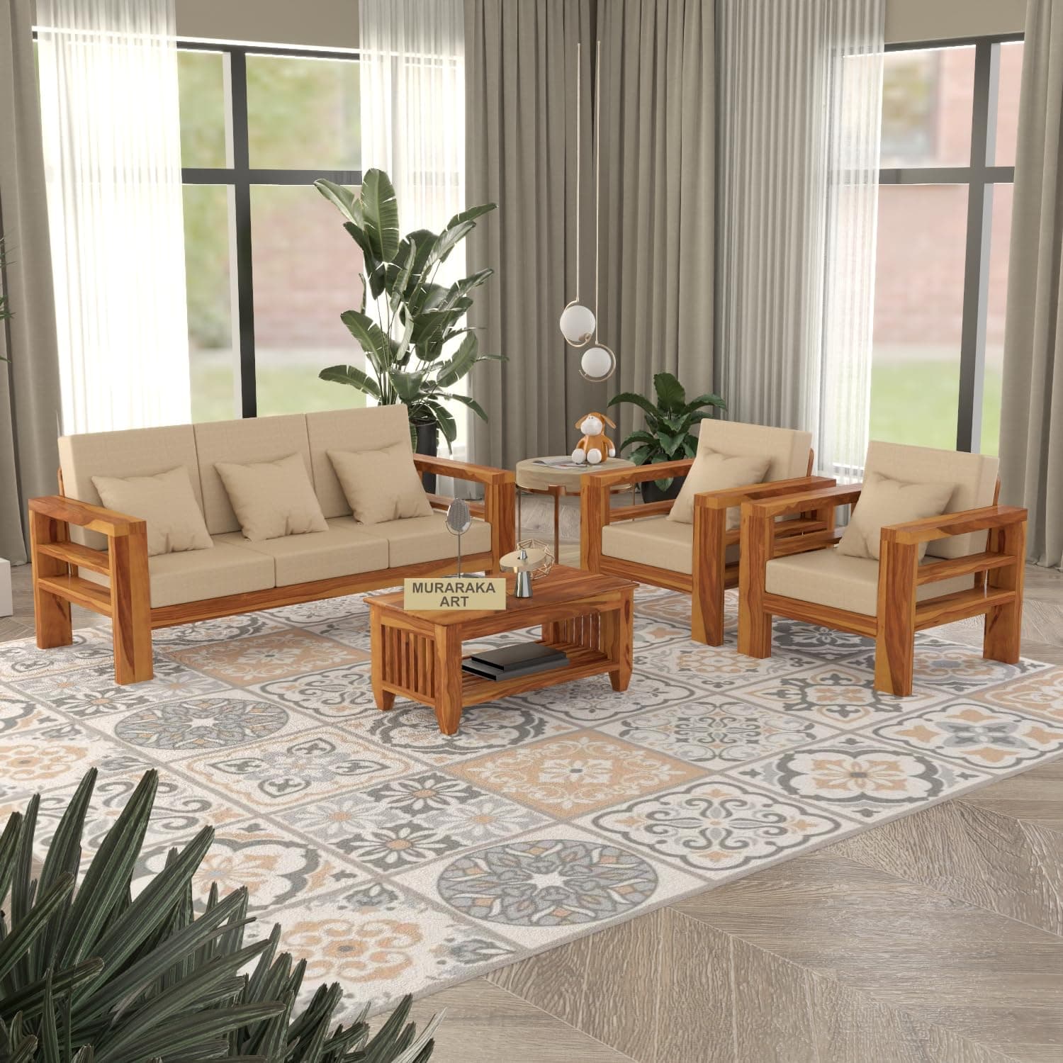 MURARAKA ART Sheesham Wooden 5 Seater Sofa Set for Living Room | Solid Wood Sofa | Rosewood Sofa Set for Home & Office | Lounge (Honey, 5 Seater)