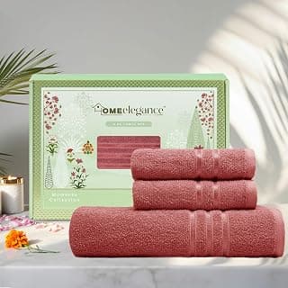 HOME ELEGANCE Moments Towel for Bath Large Size, 3 Pc Towel Set (1 Pc Bath Towel and 2 Pc Hand Towel), Apple Red