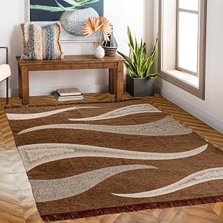 RVS DECOR Chenille Carpet 5x7 Feet|Soft Velvet Rectangular Rug for Living Room,Hall & Bedroom|Floor Carpet for Home|Designer Dari for Floor 150x210 cm|Non-Slip,Trendy & Durable Kalin (Brown)