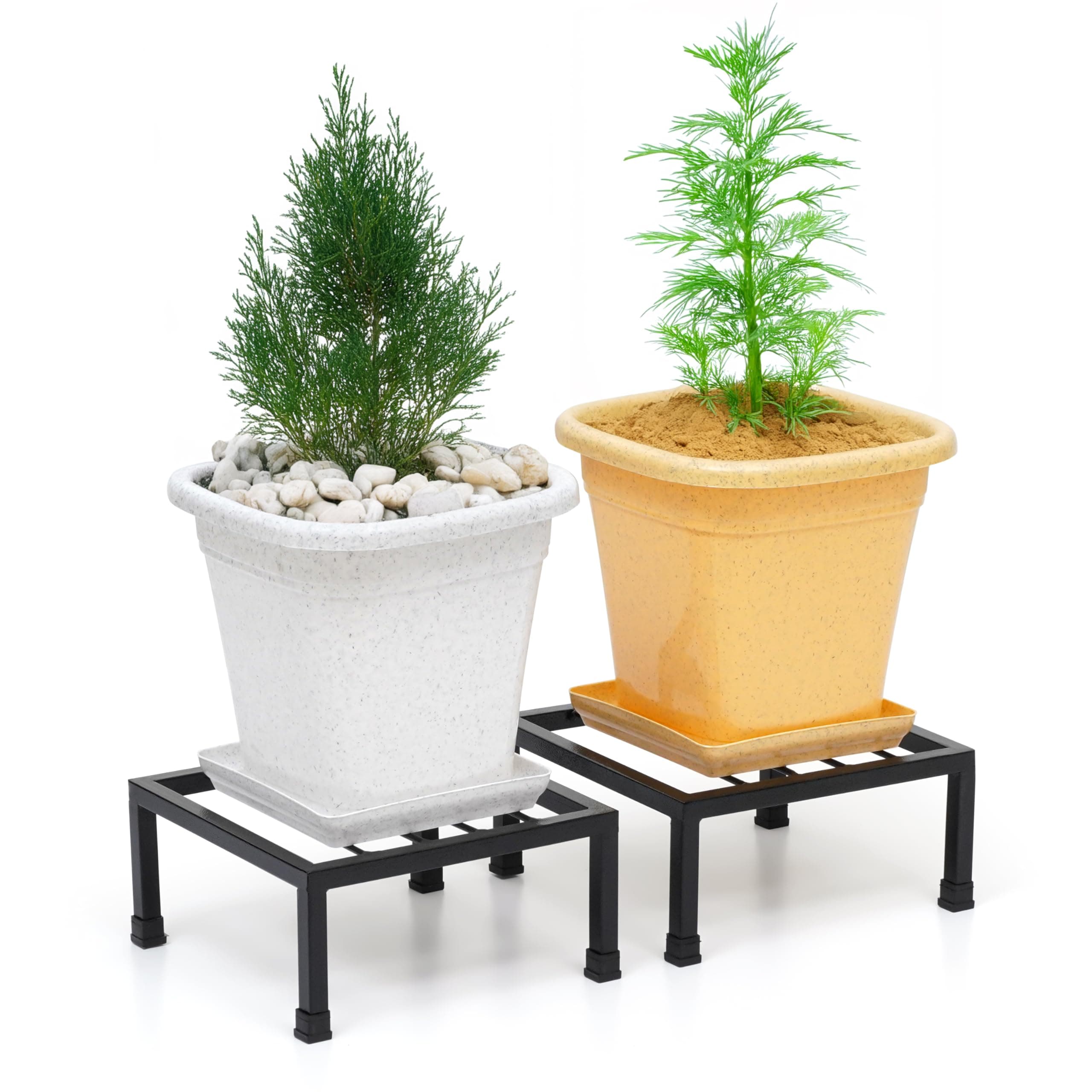 Livzing Flower Pot Stand - Outdoor Indoor Garden Metal Potted Plant Pot Holder – Balcony Display Planter Shelf Rack – Pack Of 2 – Black
